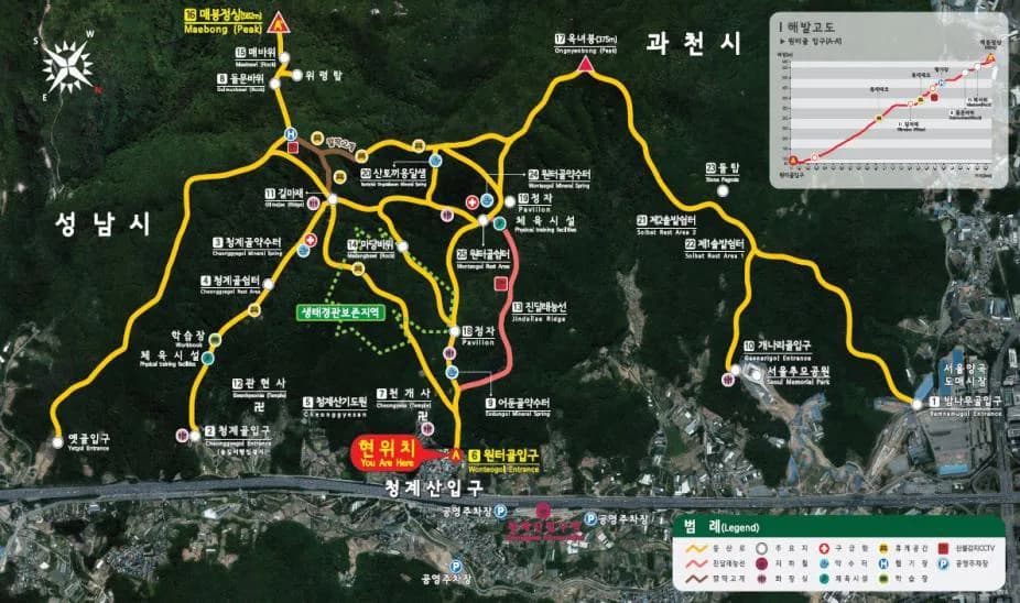 청계산 원터골 등산로 안내도